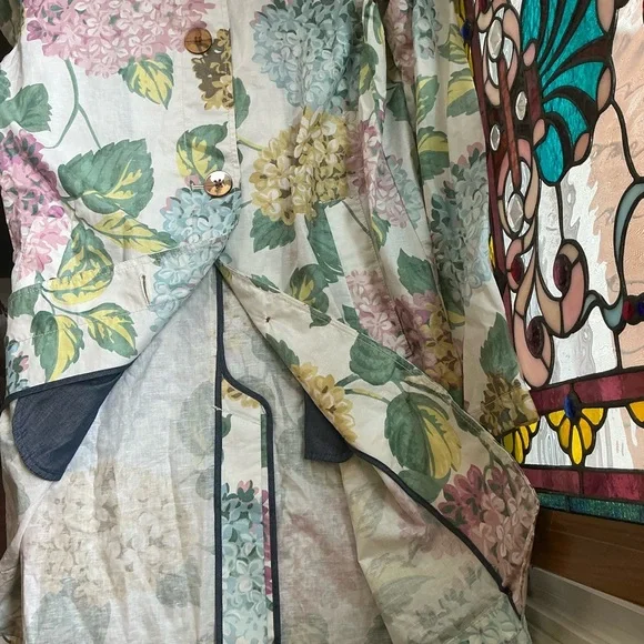 Anthropologie Mellie‎ Hydrangea Floral Raincoat Linen Trench Jacket Soft Girl - Picture 8 of 12